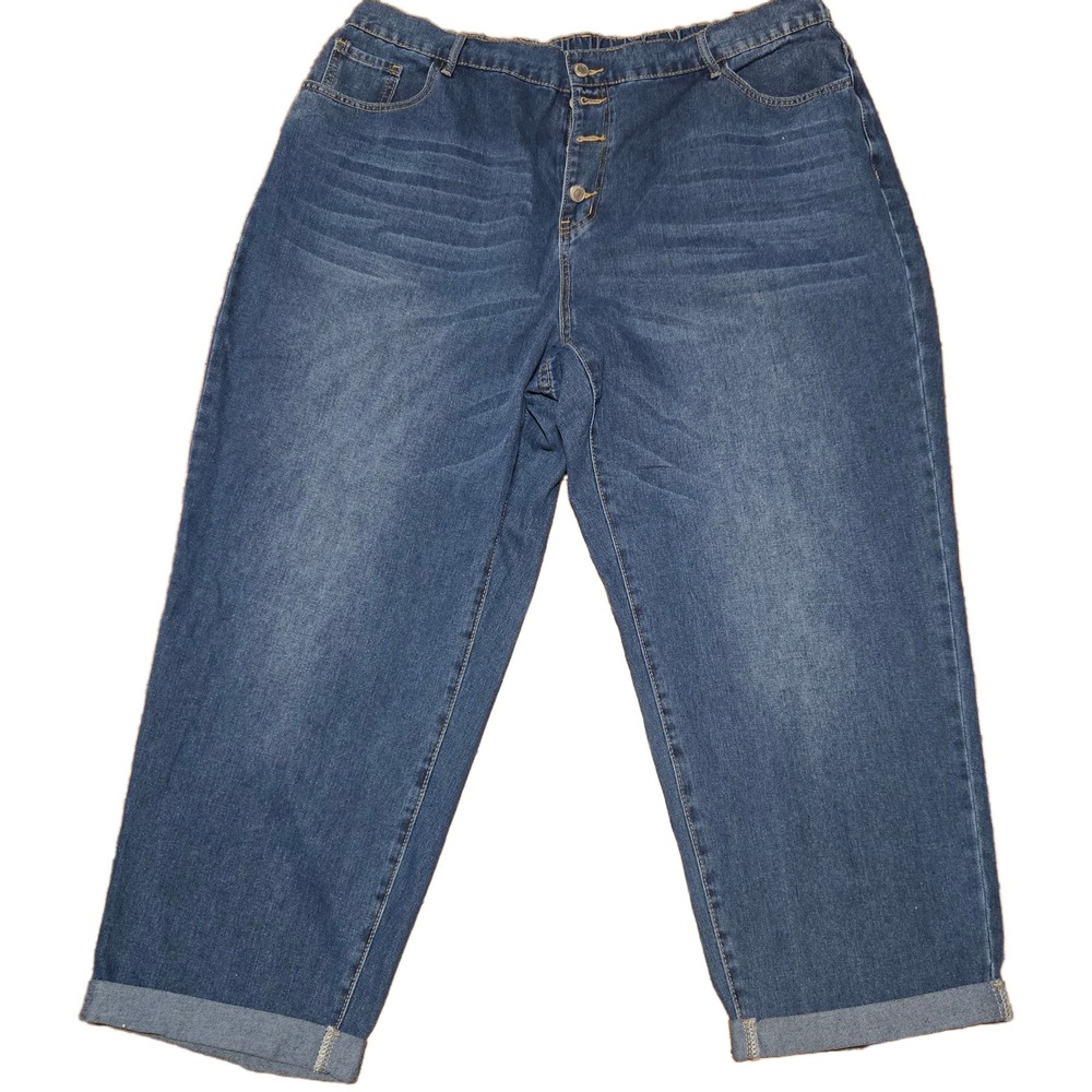 Shein Curve 4XL Blue Denim Jeans Button Fly Elastic Waist Straight Leg Plus Size